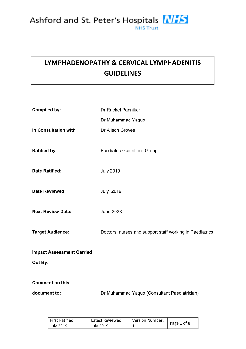 Lymphadenopathy & Cervical Lymphadenitis Guidelines