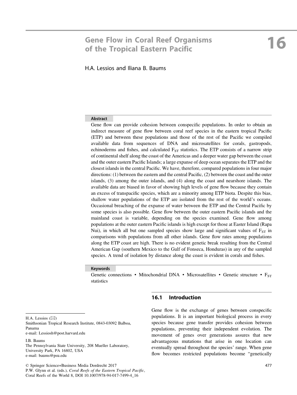 Gene Flow in Coral Reef Organisms of the Tropical Eastern Pacific 16