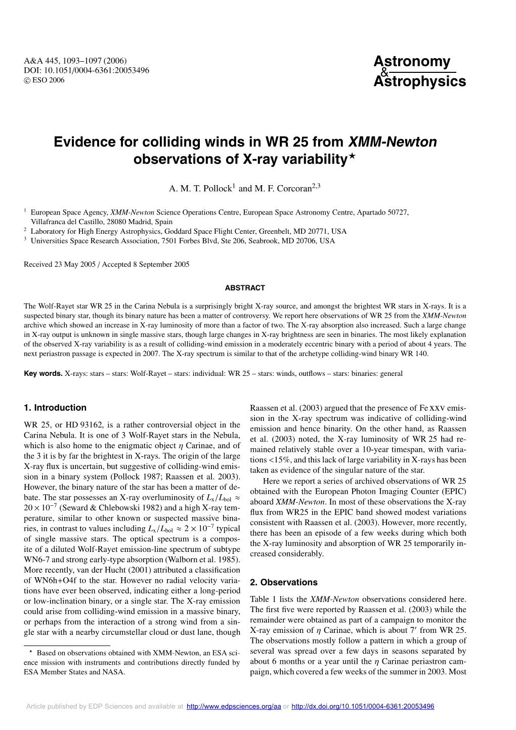 Evidence for Colliding Winds in from XMM-Newton Observations of X-Ray Variability