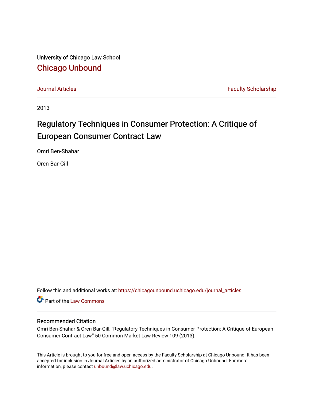 Regulatory Techniques in Consumer Protection: a Critique of European Consumer Contract Law