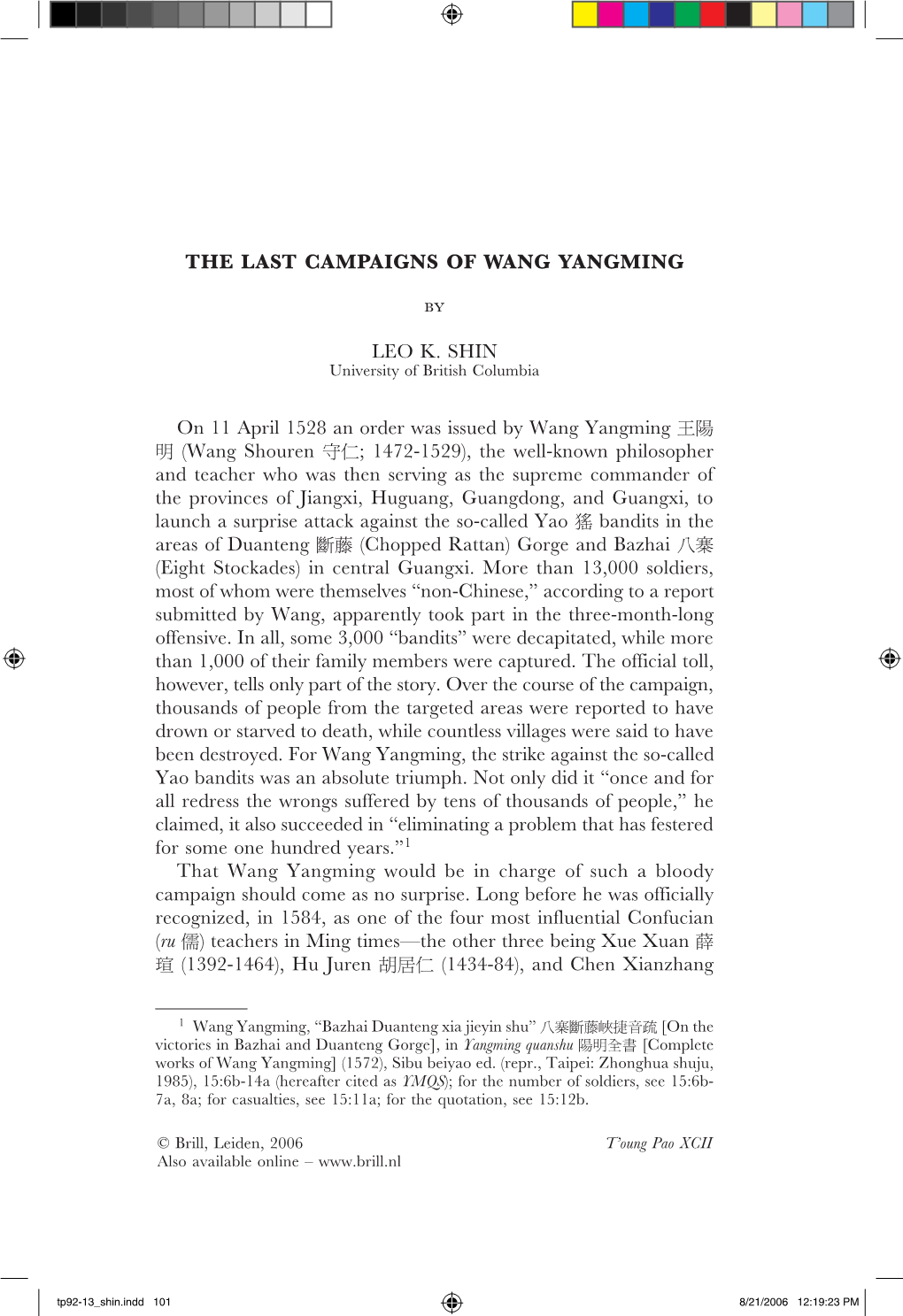 The Last Campaigns of Wang Yangming 101