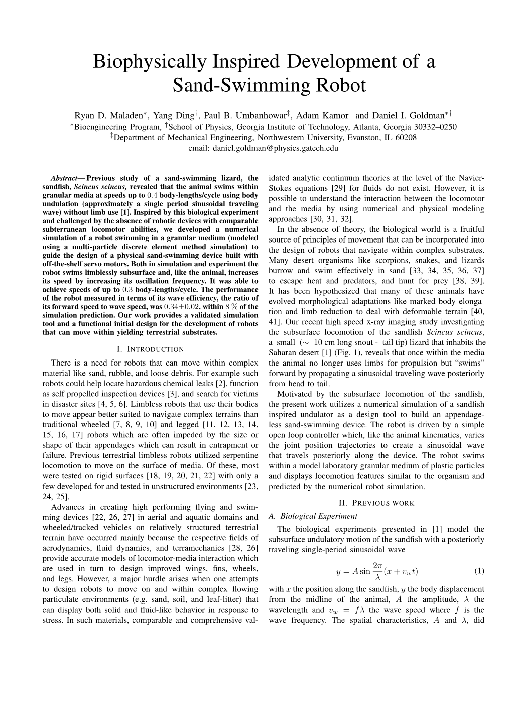 Biophysically Inspired Development of a Sand-Swimming Robot