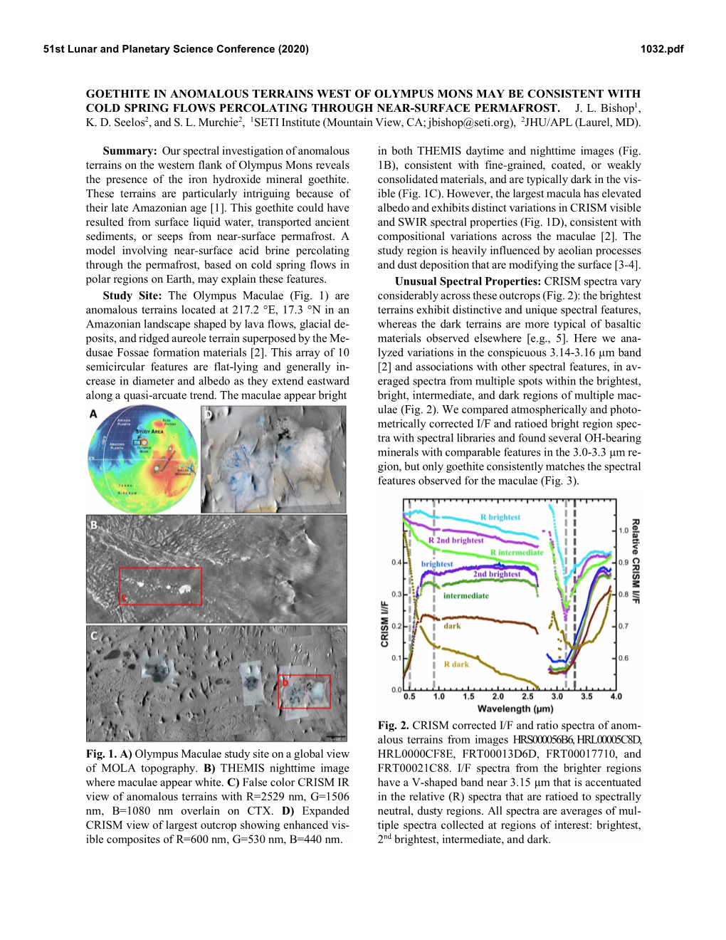 Goethite in Anomalous Terrains West of Olympus Mons May Be Consistent with Cold Spring Flows Percolating Through Near-Surface Permafrost