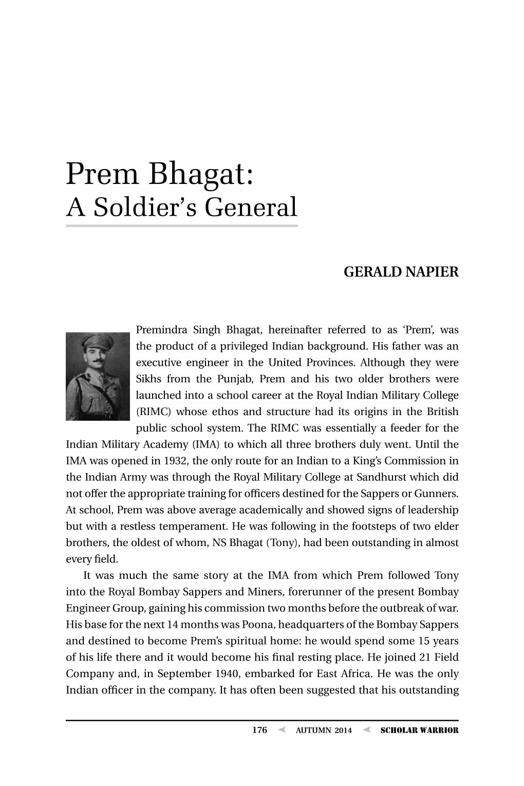 Prem Bhagat: a Soldier S General, by Gerald Napier
