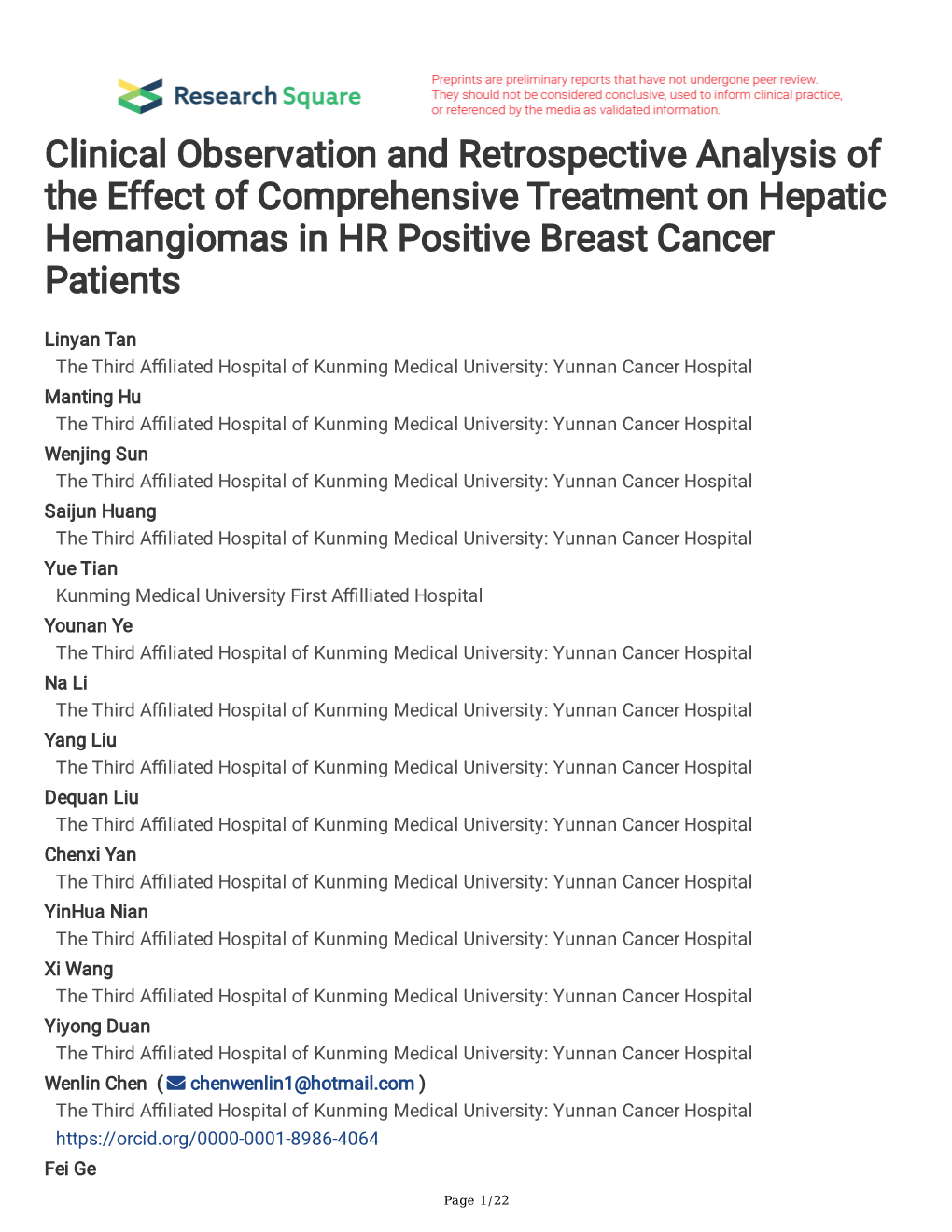 Clinical Observation and Retrospective Analysis of the Effect of Comprehensive Treatment on Hepatic Hemangiomas in HR Positive Breast Cancer Patients