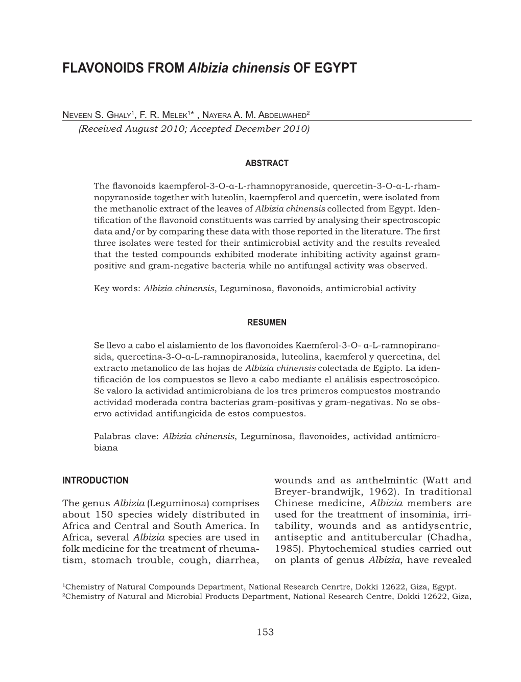 FLAVONOIDS from Albizia Chinensis of EGYPT