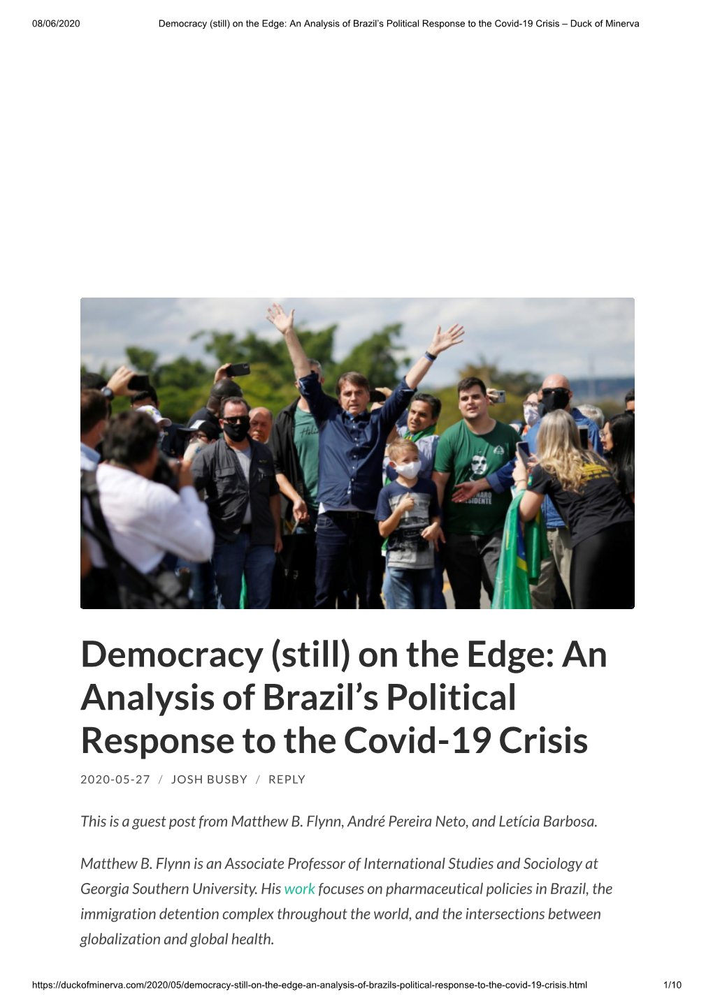An Analysis of Brazil's Political Response to the Covid-19 Crisis