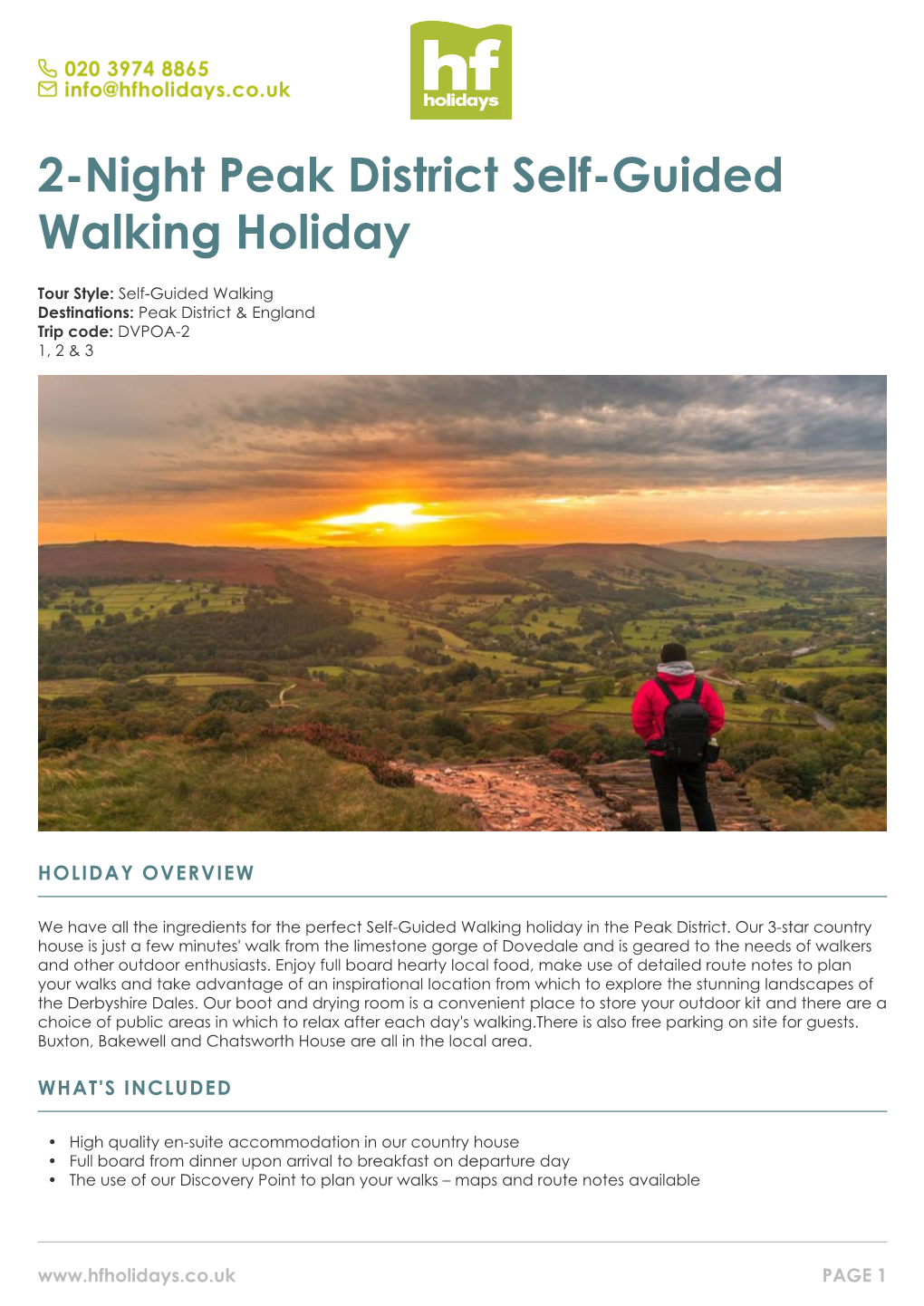 2-Night Peak District Self-Guided Walking Holiday