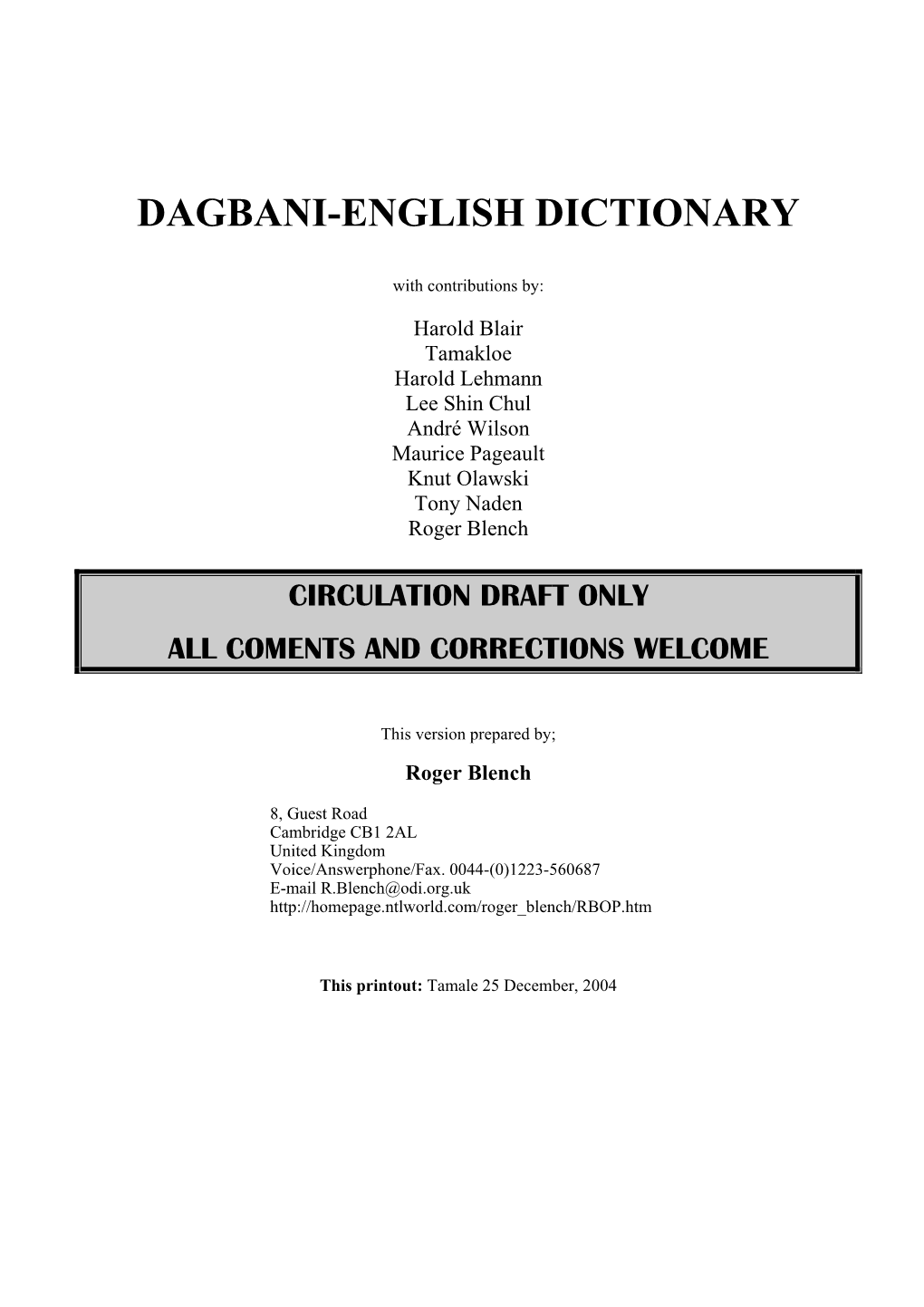 Dagbani-English Dictionary