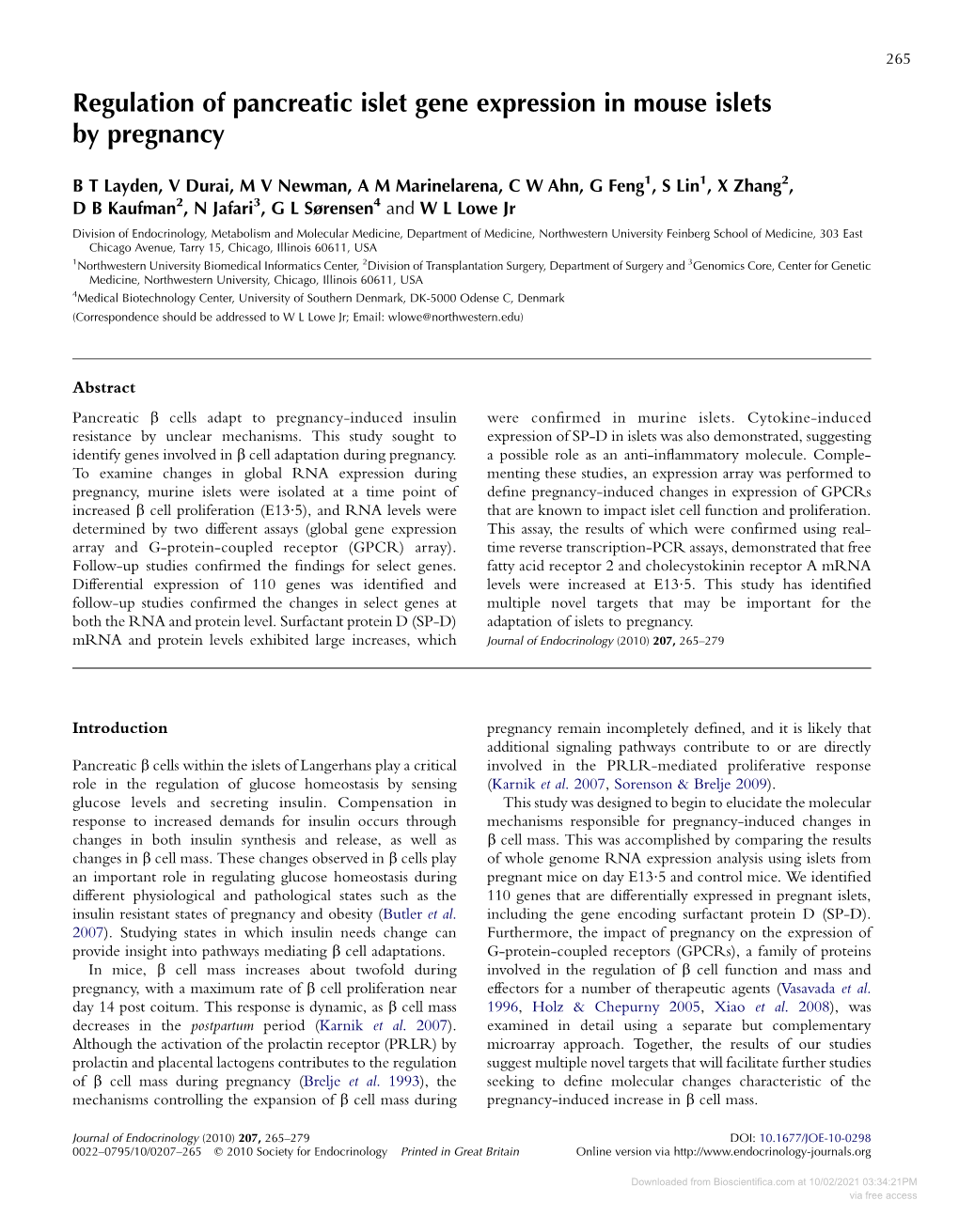 Regulation of Pancreatic Islet Gene Expression in Mouse Islets by Pregnancy