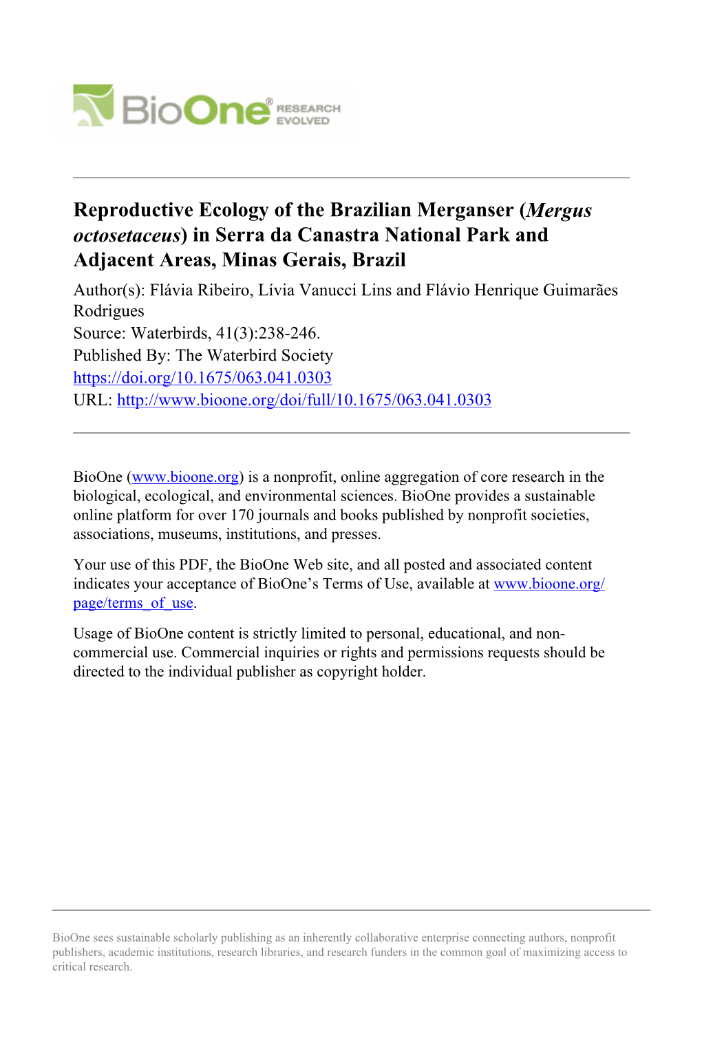 Reproductive Ecology of the Brazilian Merganser