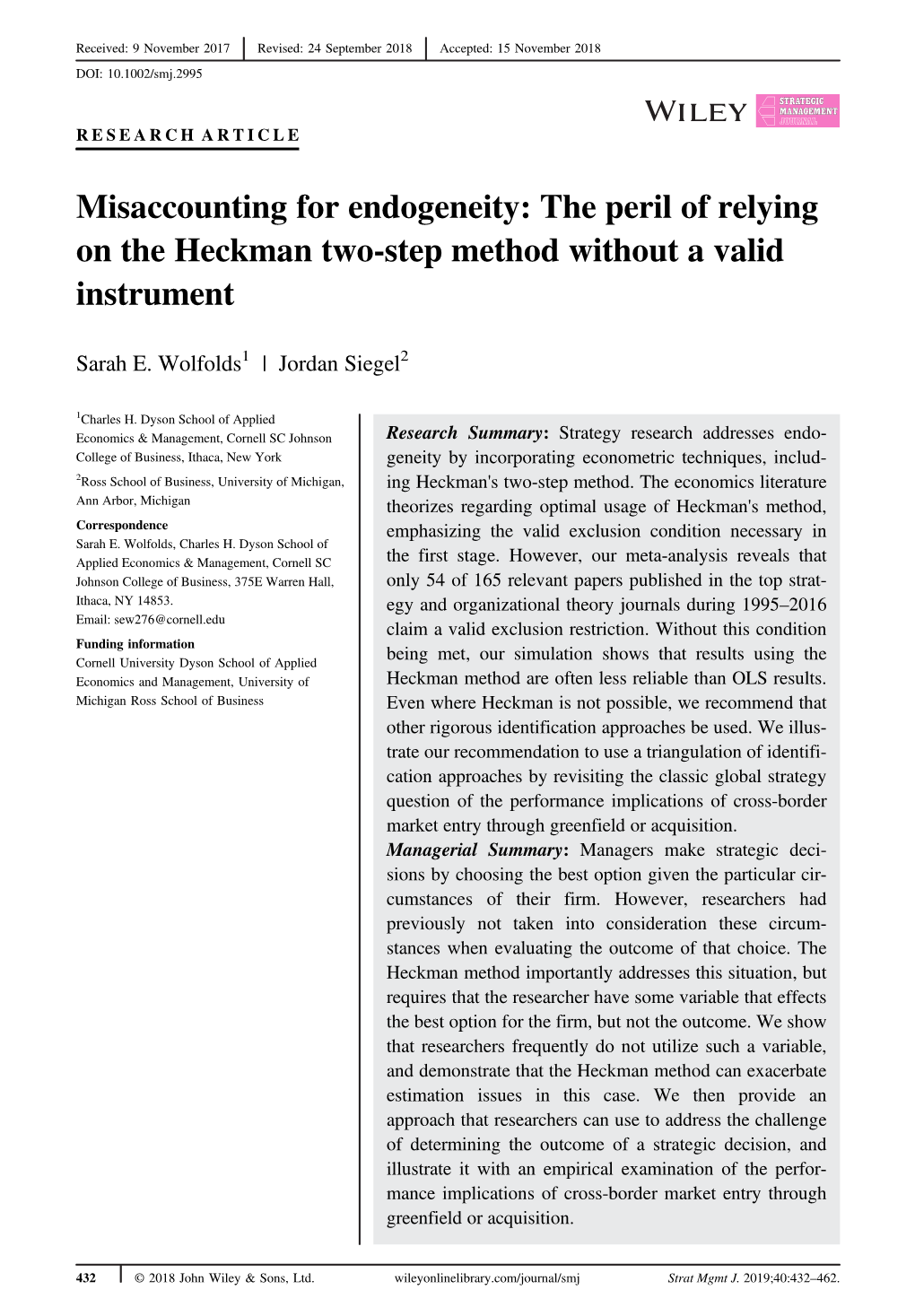Misaccounting for Endogeneity: the Peril of Relying on the Heckman Two-Step Method Without a Valid Instrument