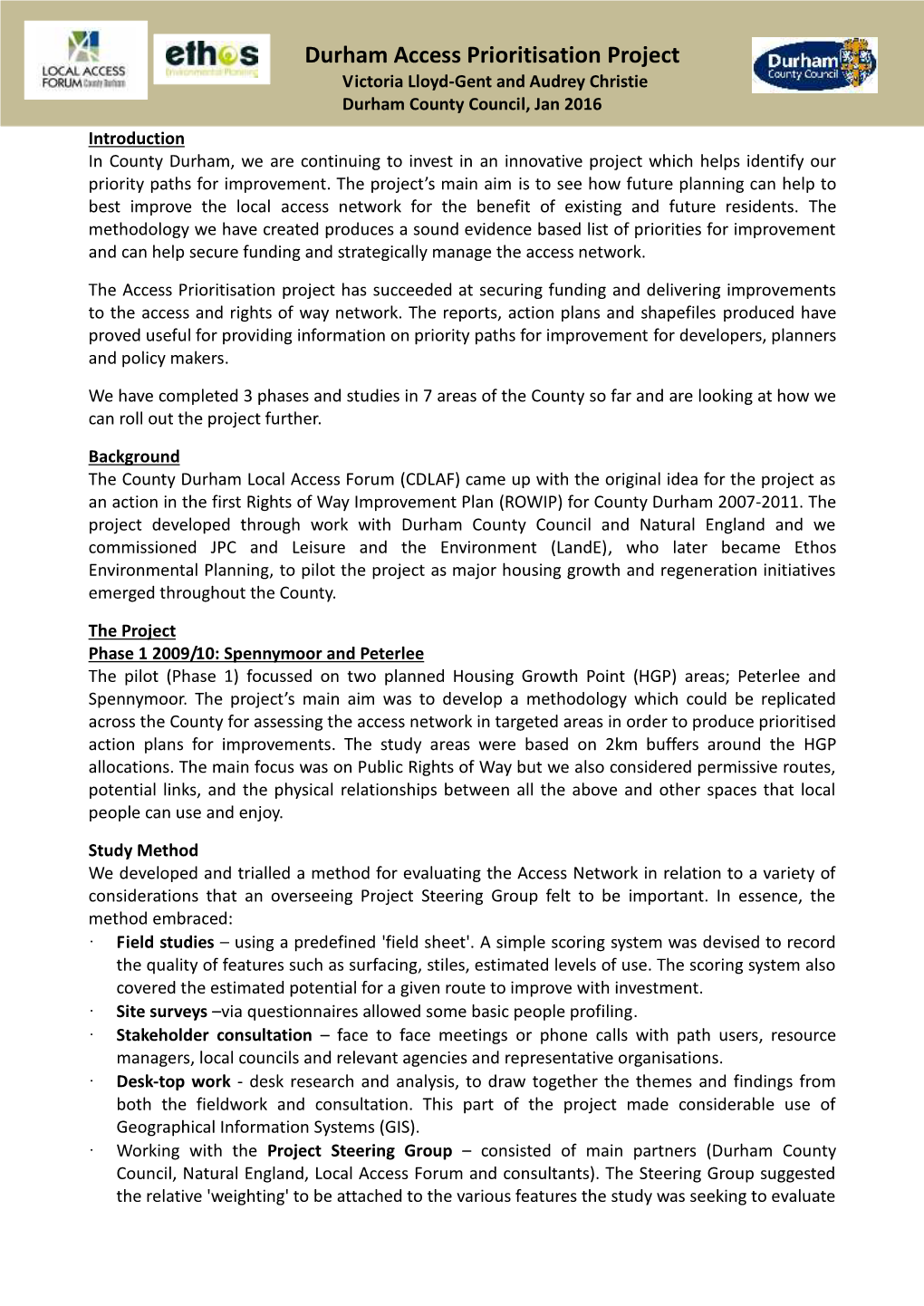 Durham Access Prioritisation Study