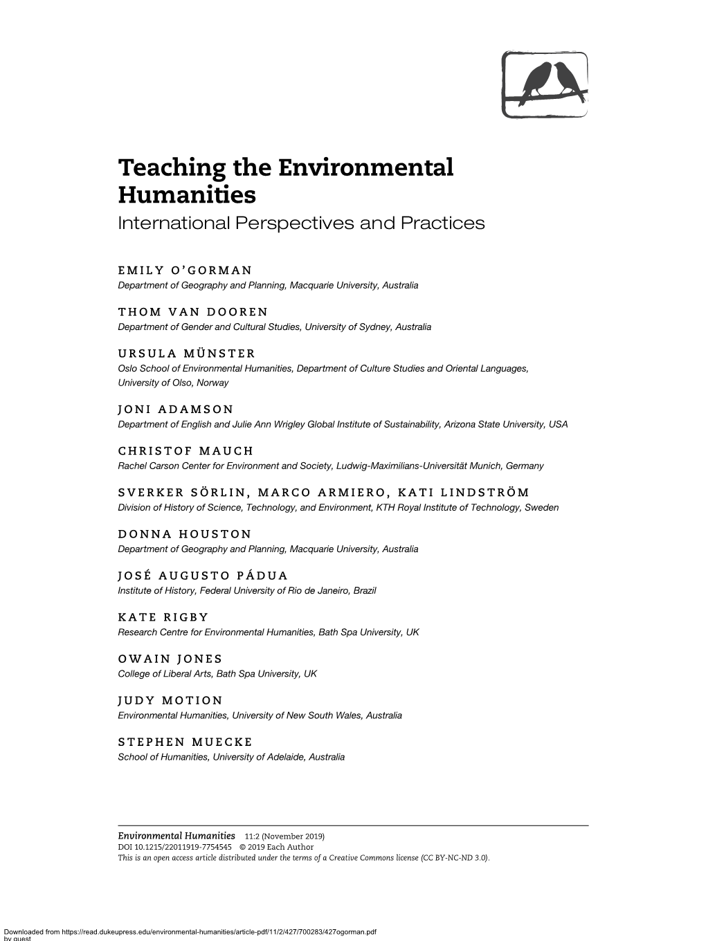 Teaching the Environmental Humanities International Perspectives and Practices