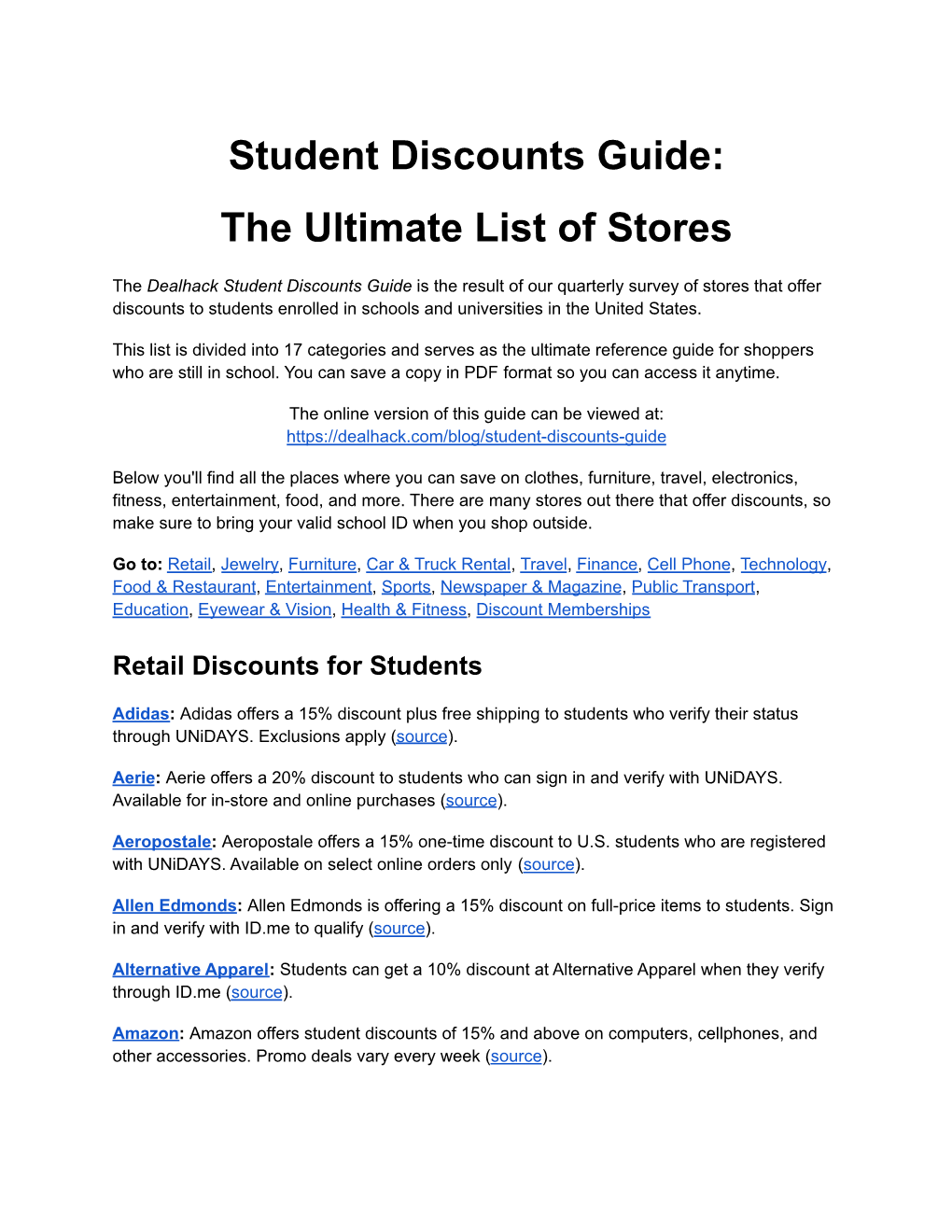 Student Discount Guide