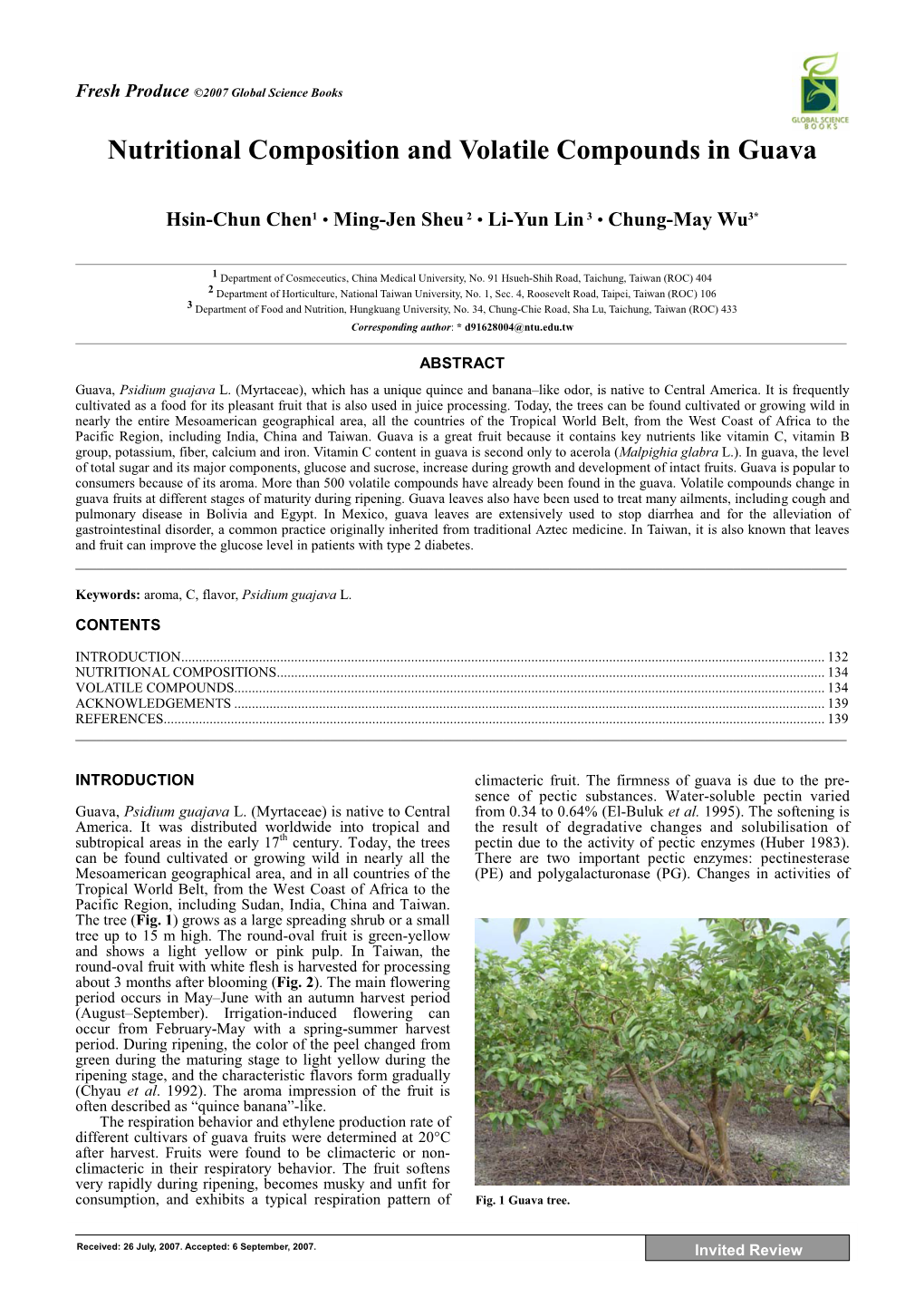 Nutritional Composition and Volatile Compounds in Guava