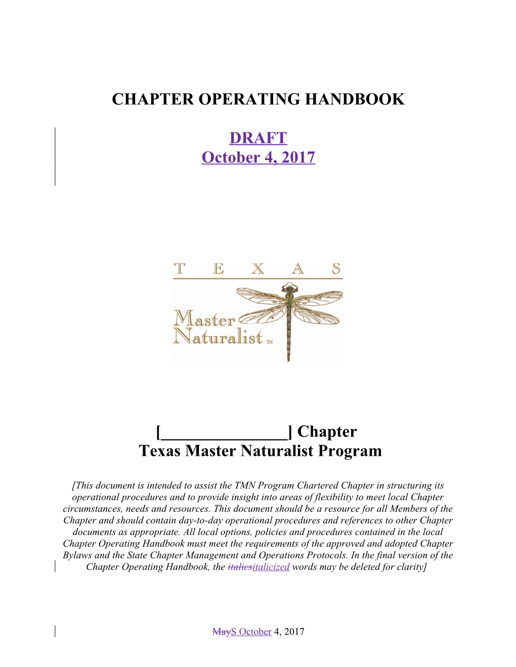 Bylaws of the ______ Chapter of the Texas Master Naturalist Program