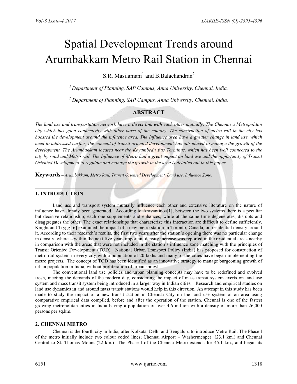 Spatial Development Trends Around Arumbakkam Metro Rail Station in Chennai