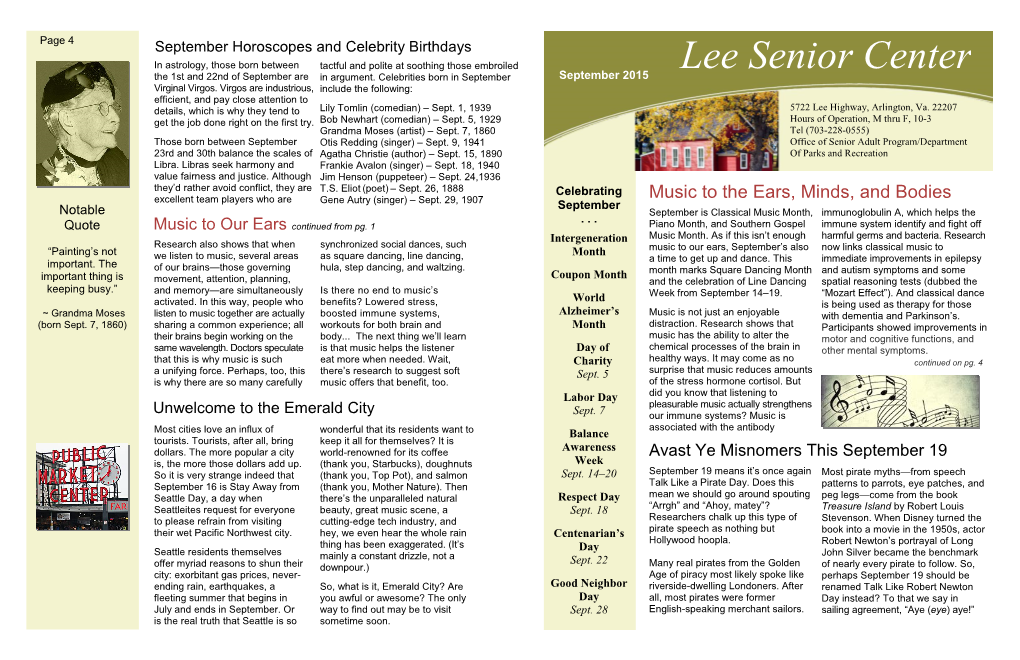 Lee Senior Center the 1St and 22Nd of September Are in Argument