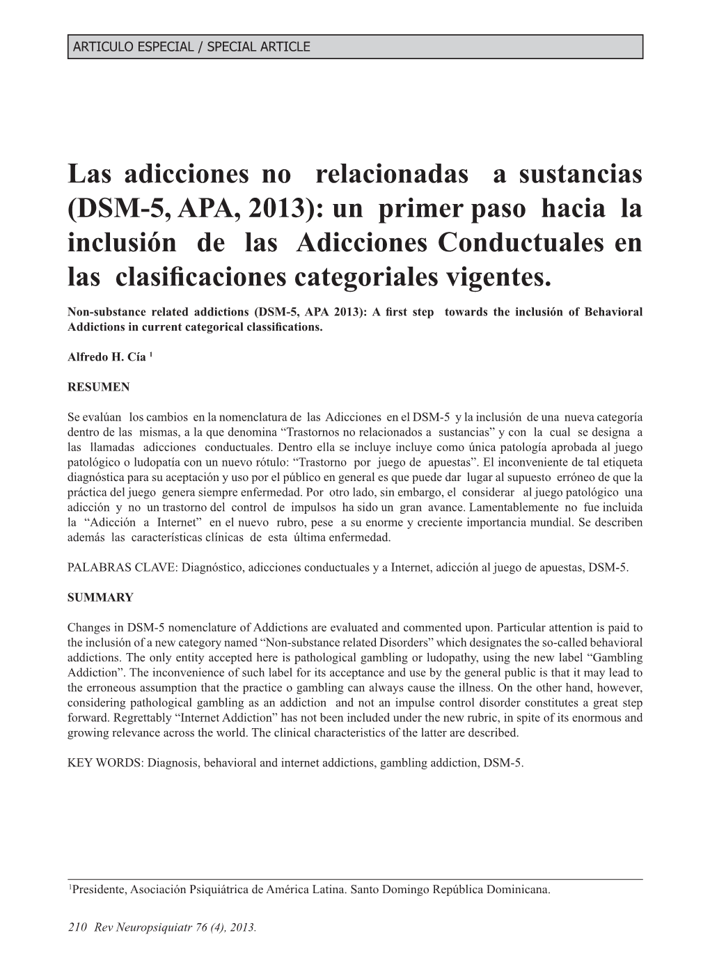 Las Adicciones No Relacionadas a Sustancias (DSM-5, APA, 2013): Un Primer Paso Hacia La Inclusión De Las Adicciones