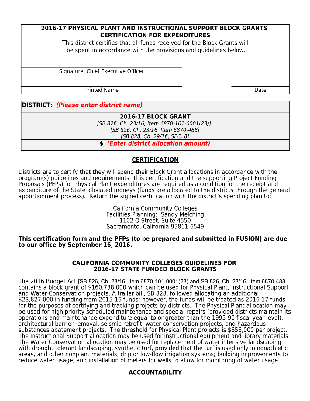 2001-2002 Block Grant Certification for Expenditures