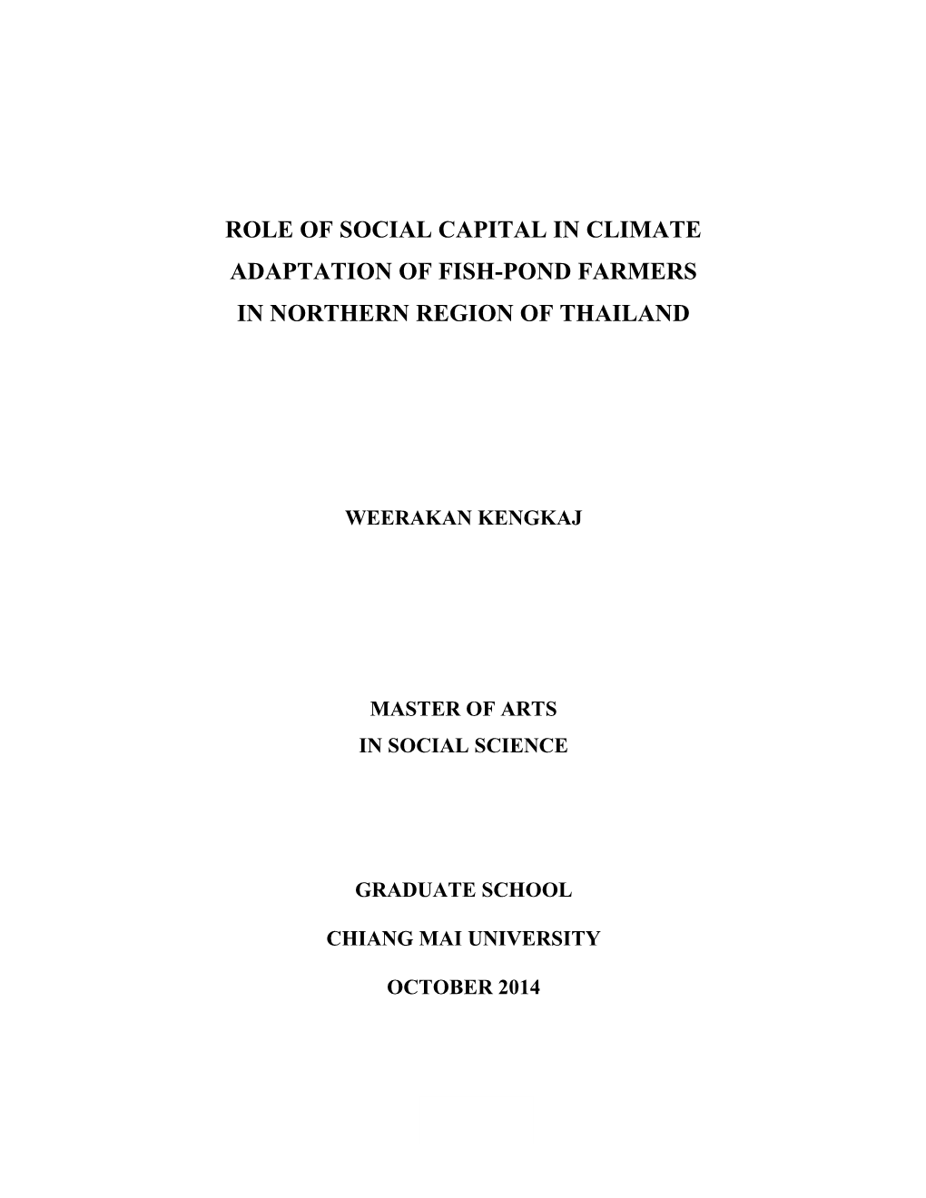 Role of Social Capital in Climate Adaptation of Fish-Pond Farmers in Northern Region of Thailand