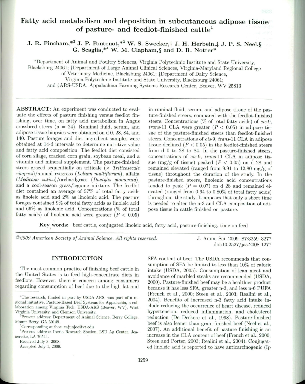 Fatty Acid Metabolism and Deposition in Subcutaneous Adipose Tissue of Pasture- and Feedlot-Finished Cattle'