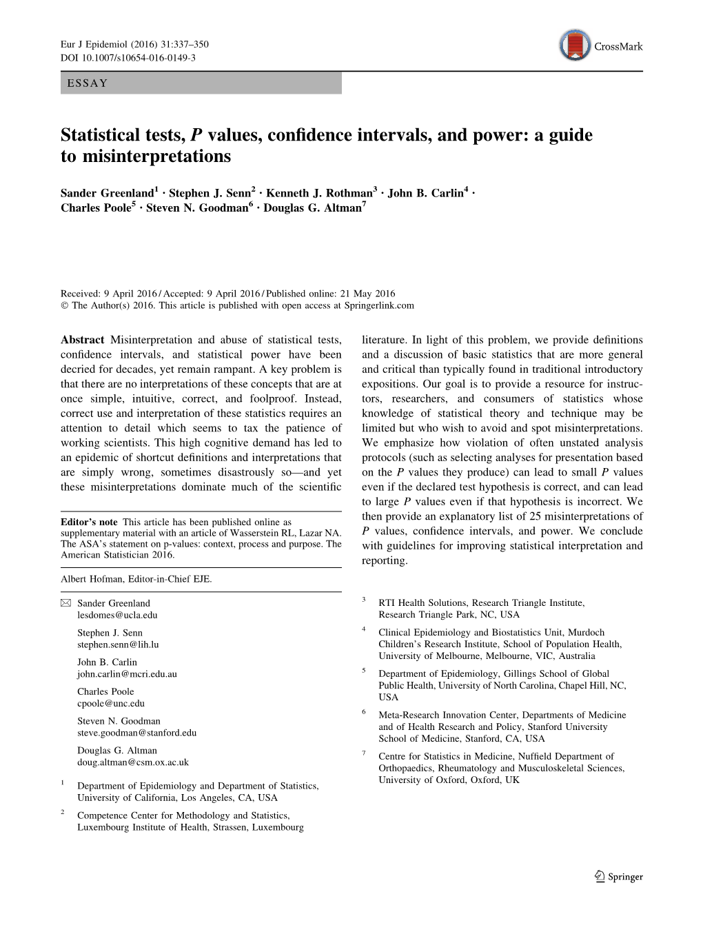 Statistical Tests, P Values, Confidence Intervals, and Power