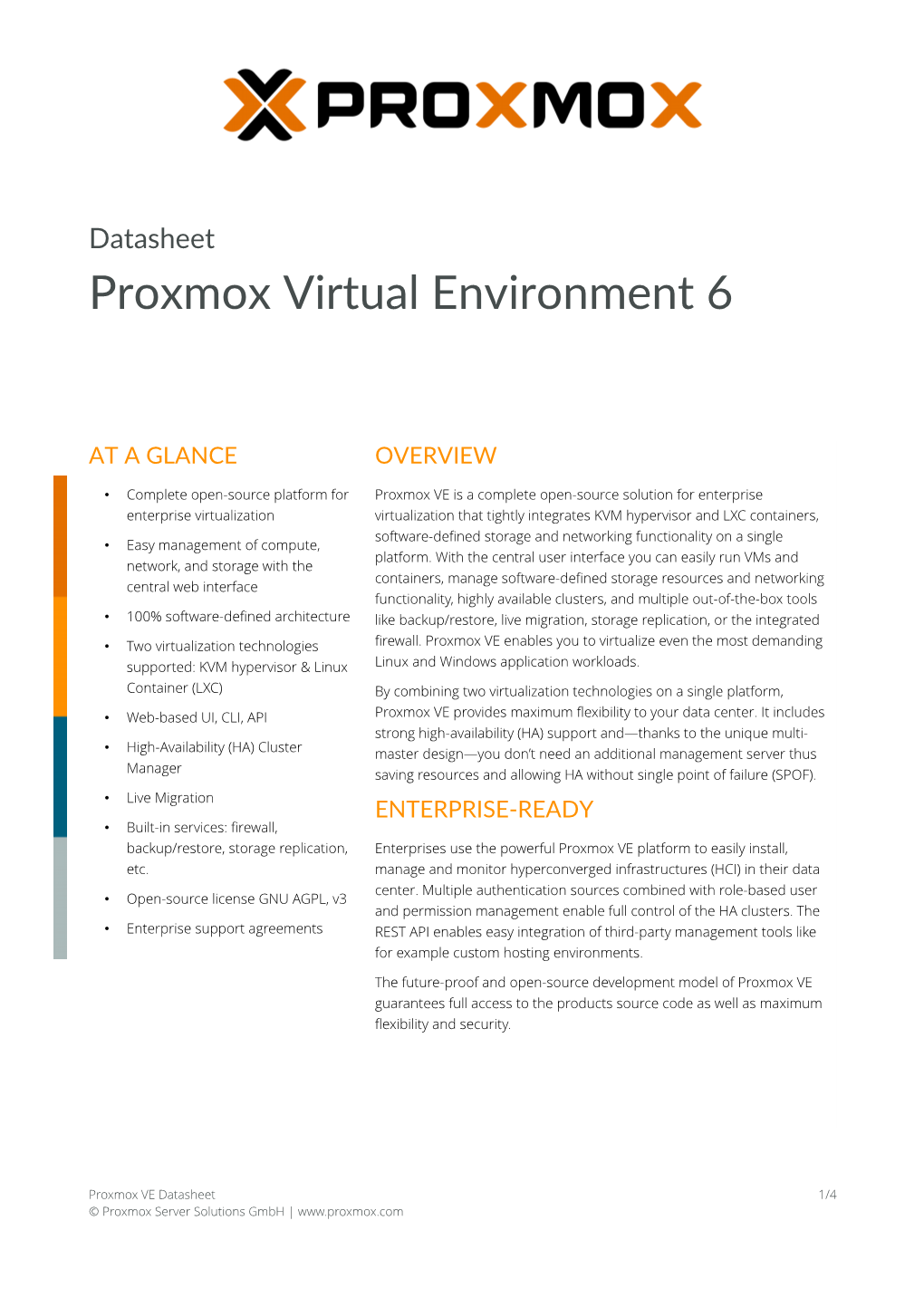 Proxmox VE Datasheet 1/4 © Proxmox Server Solutions Gmbh | KEY FEATURES