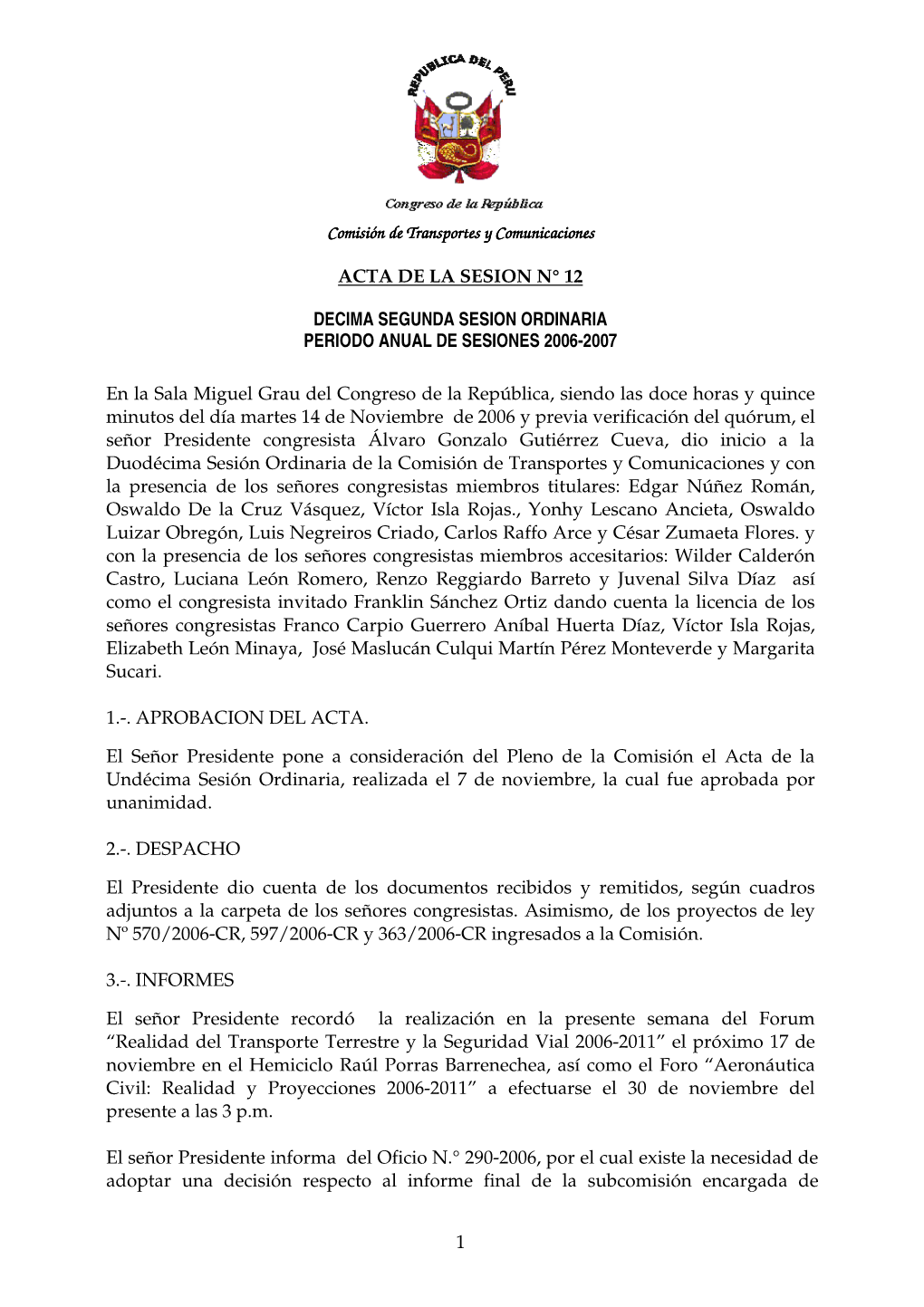 Comisión De Transportes Y Comunicaciones Comisión De