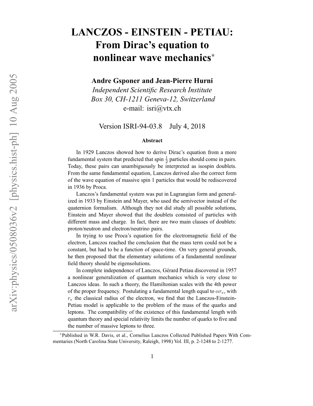 Lanczos-Einstein-Petiau: from Dirac's Equation to Nonlinear Wave