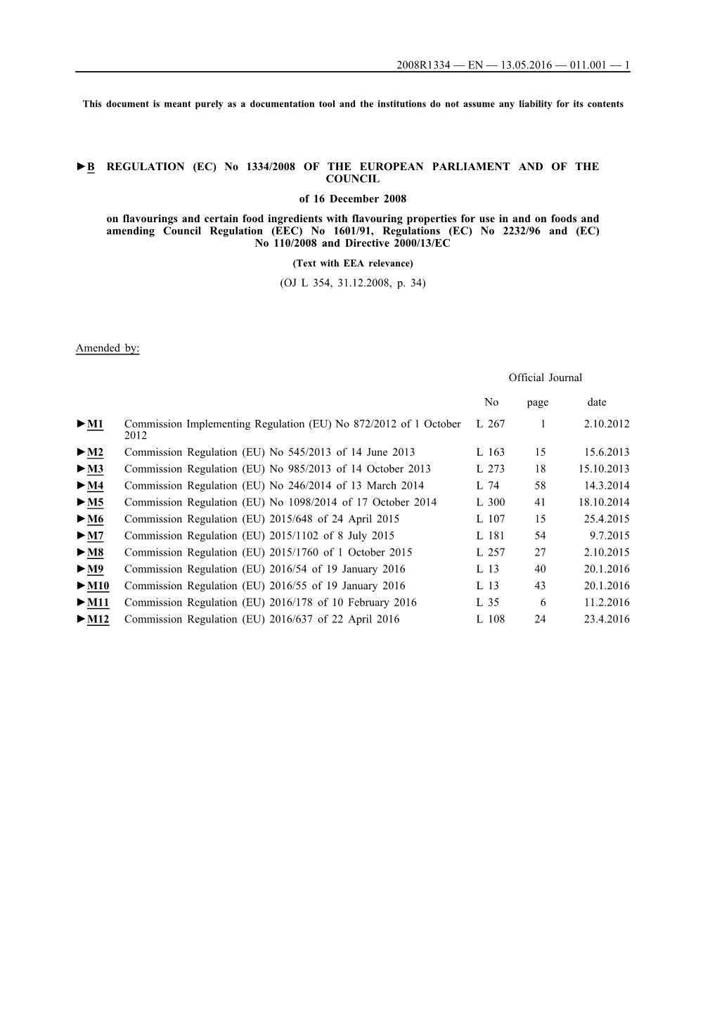 B REGULATION (EC) No 1334/2008 of the EUROPEAN