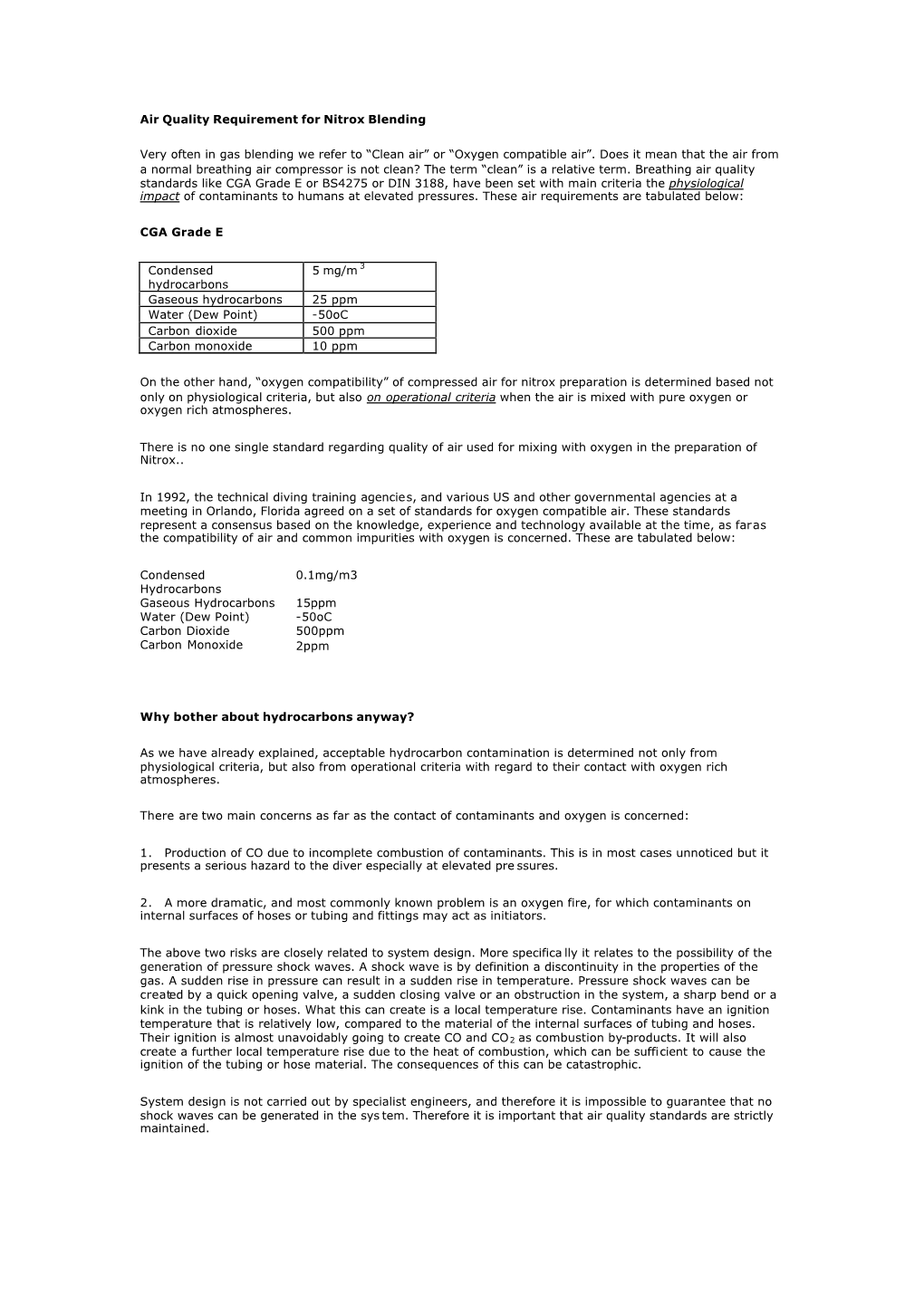 Air Quality Requirement for Nitrox Blending