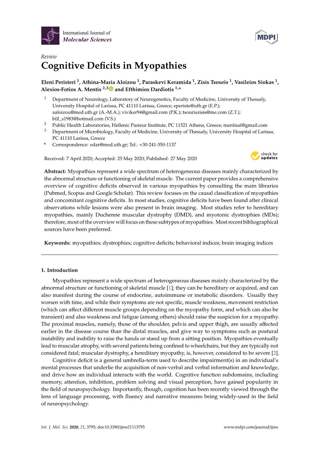 Cognitive Deficits in Myopathies