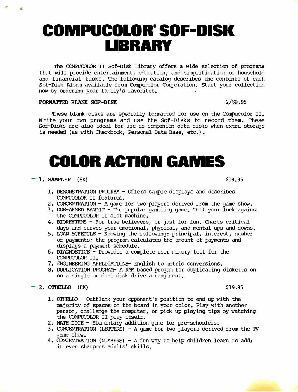 Compucolor® Sof-Disk Library Color Action Games