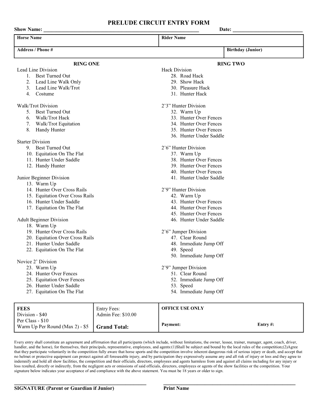 Prelude Circuit Entry Form