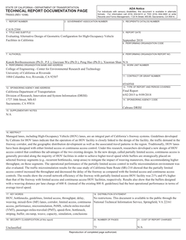 TECHNICAL REPORT DOCUMENTATION PAGE for Individuals with Sensory Disabilities, This Document Is Available in Alternate TR0003 (REV 10/98) Formats