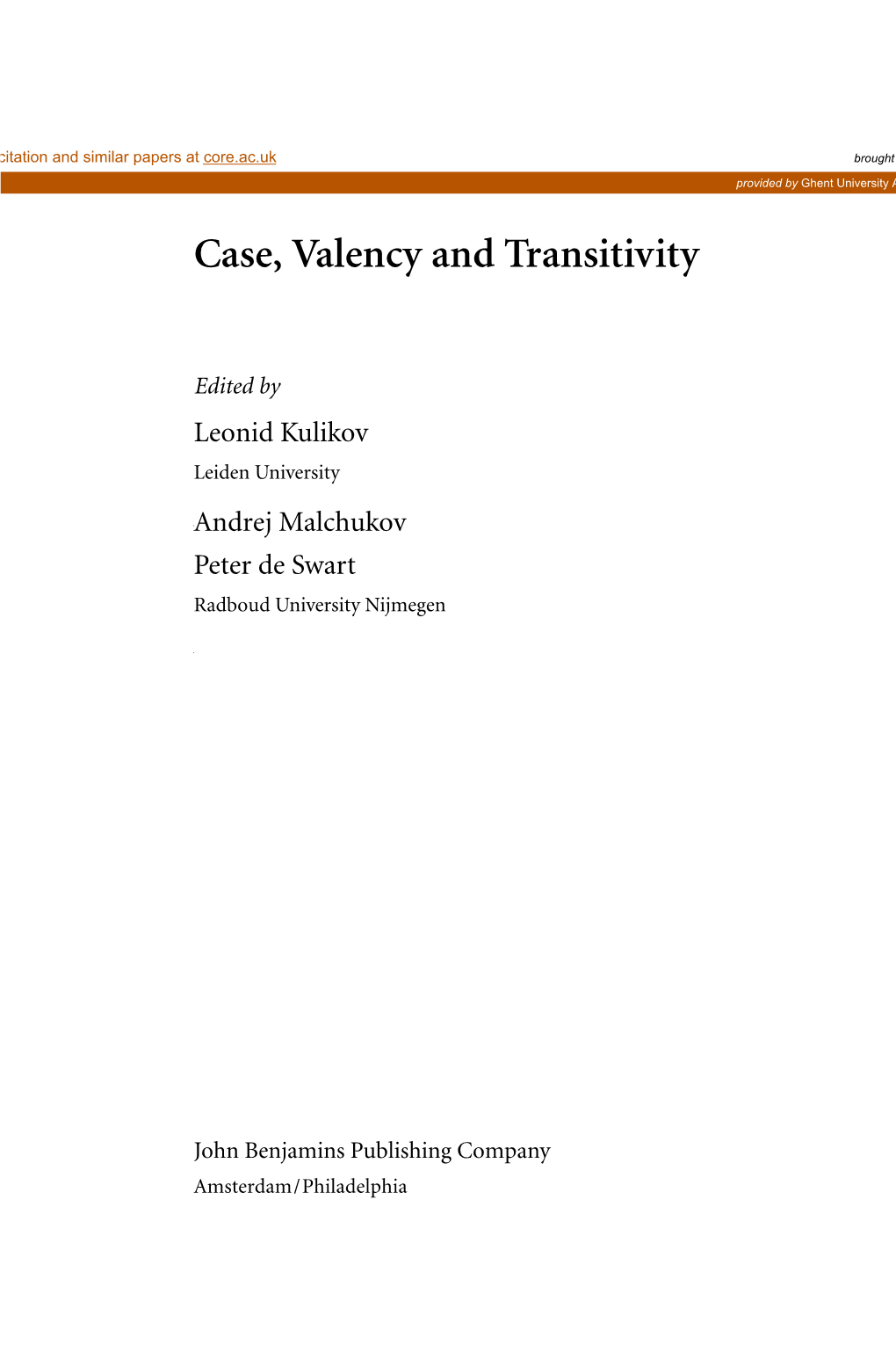 Case, Valency and Transitivity