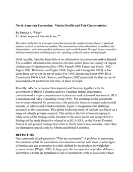 North American Ecotourists: Market Profile and Trip Characteristics