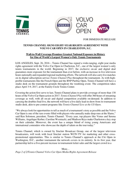For Immediate Release Tennis Channel Signs Eight-Year