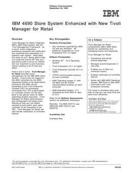 IBM 4690 Store System Enhanced with New Tivoli Manager for Retail