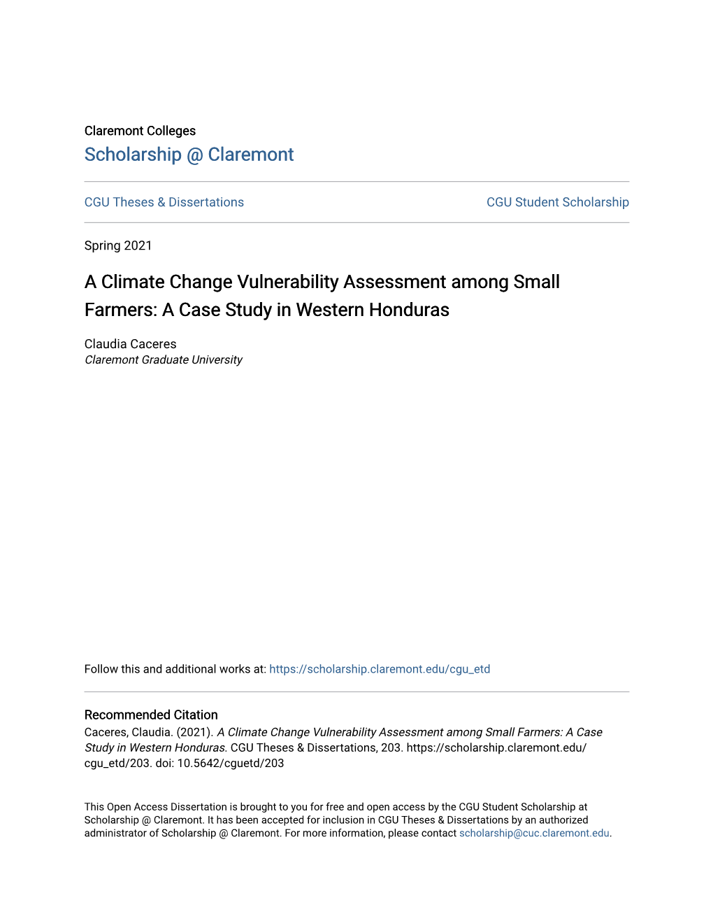 A Climate Change Vulnerability Assessment Among Small Farmers: a Case Study in Western Honduras