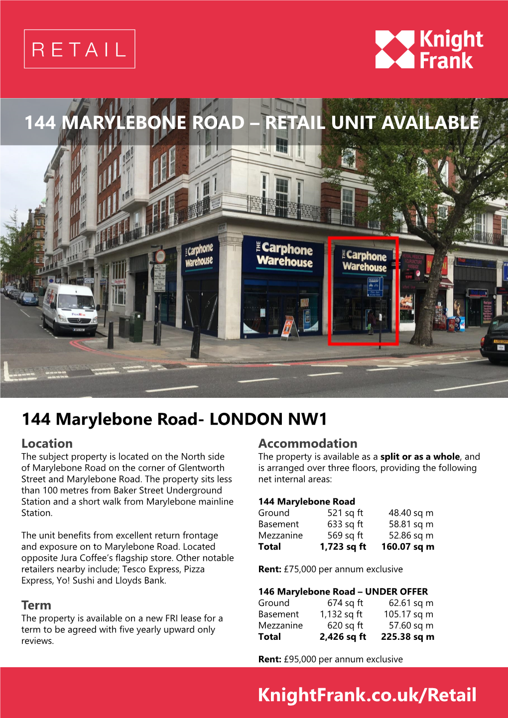 144 Marylebone Road – Retail Unit Available