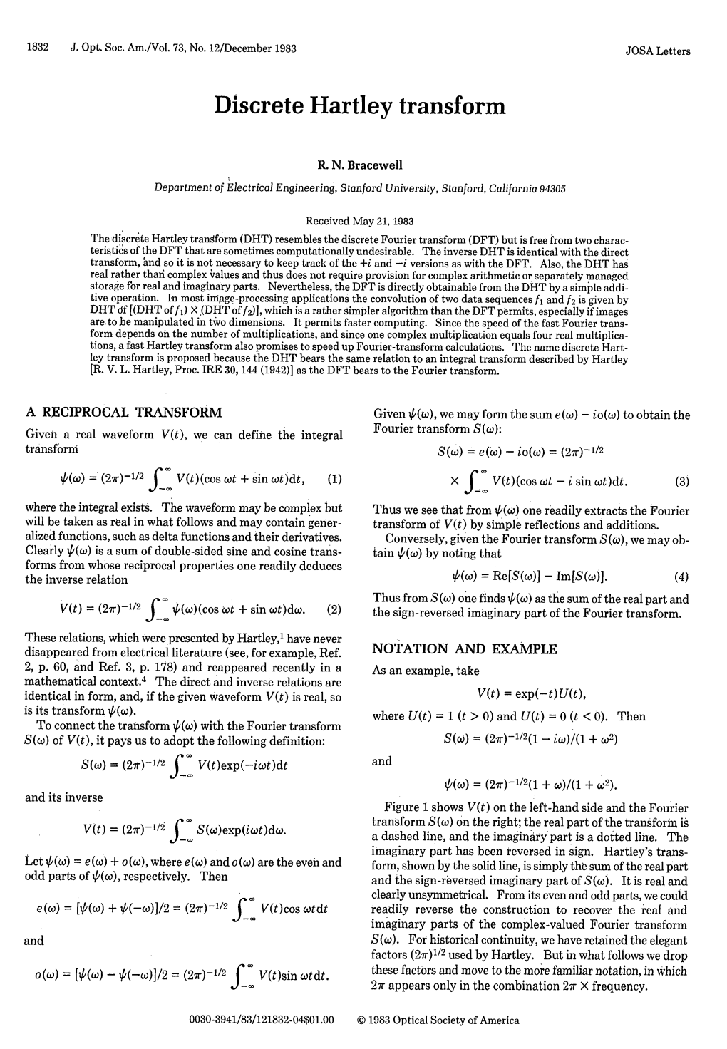 Discrete Hartley Transform