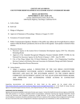 County of San Diego Countywide Redevelopment Successor Agency Oversight Board