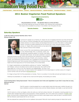 2011 Boston Vegetarian Food Festival Speakers
