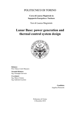 Lunar Base: Power Generation and Thermal Control System Design
