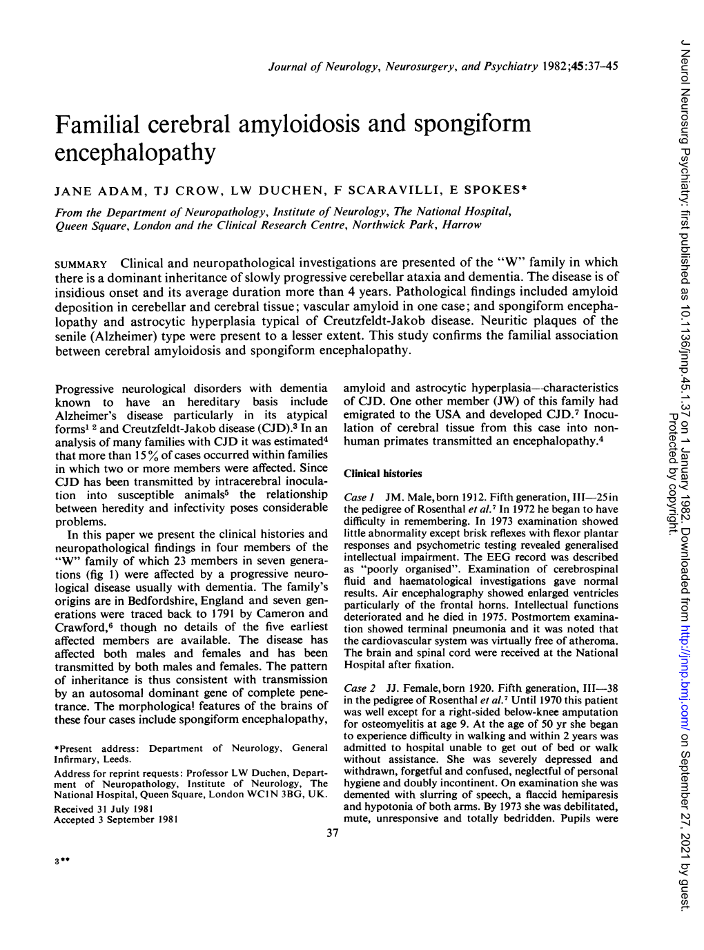 Familial Cerebral Amyloidosis and Spongiform Encephalopathy