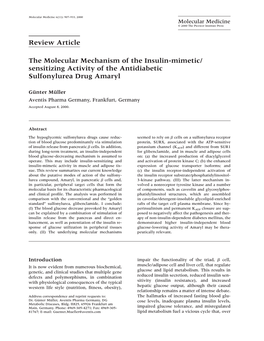 The Molecular Mechanism of the Insulin-Mimetic/Sensitizing Activity of the Antidiabetic Sulfonylurea Drug Amaryl