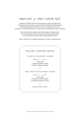 PRIVATE @ the Chow Kit Menu